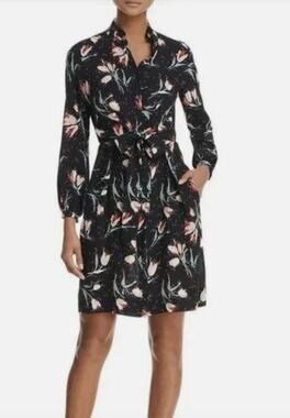 Rebecca Taylor Silk Ikat Tulip Dress Black Floral Size 2